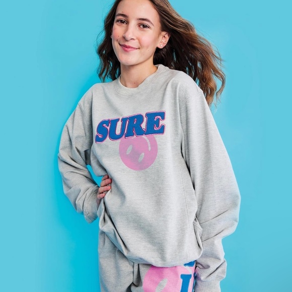 iscream + THEME NYC Big Girls Sure Collection Flipped Smiley Face Sweatshirt